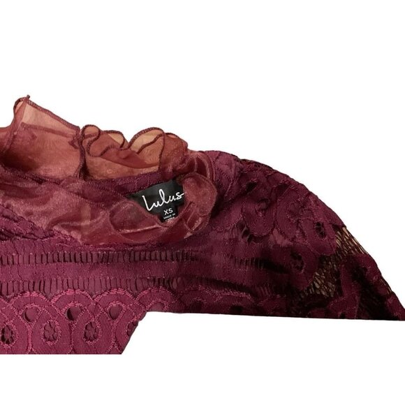 Women's Lulus XS Burgundy Lace Mini Dress - Picture 4 of 5